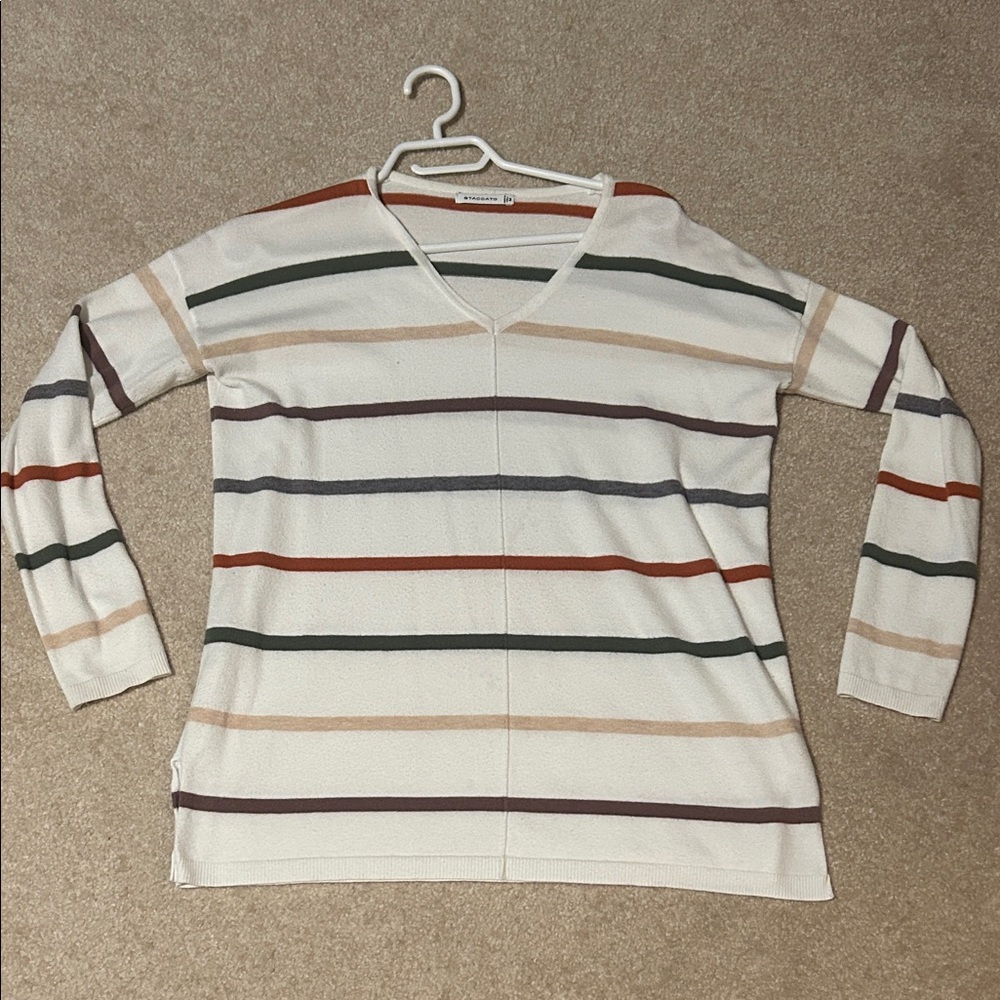 Striped V-Neck Sweater - Multicolor